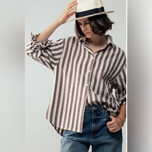 LC Lauren Conrad Brown and Cream Striped Top